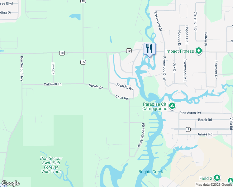 map of restaurants, bars, coffee shops, grocery stores, and more near 7168 Cook Road in Foley