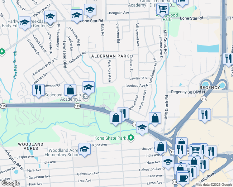 map of restaurants, bars, coffee shops, grocery stores, and more near 849 Gate Run Road in Jacksonville