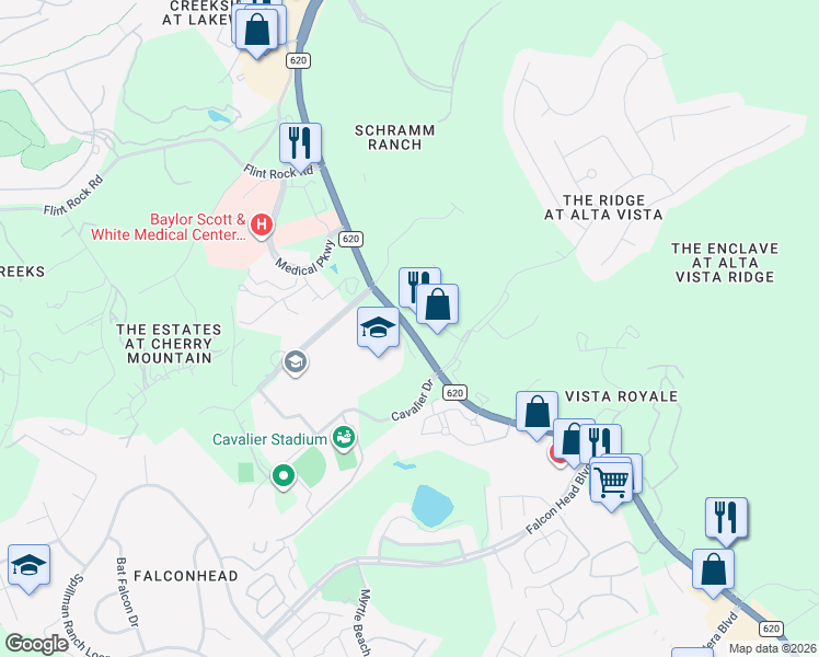 map of restaurants, bars, coffee shops, grocery stores, and more near 3229 Ranch Road 620 South in Lakeway