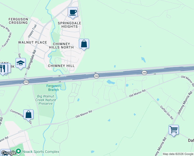 map of restaurants, bars, coffee shops, grocery stores, and more near 9345 U.S. 290 in Austin