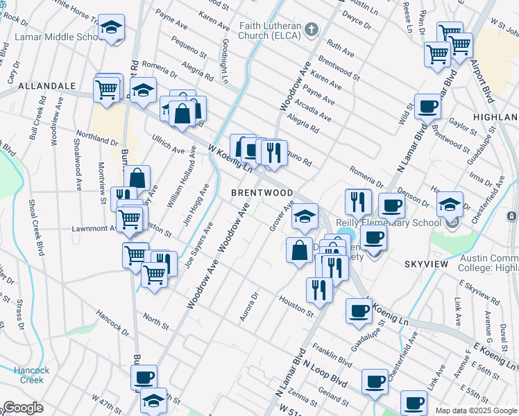map of restaurants, bars, coffee shops, grocery stores, and more near in Austin