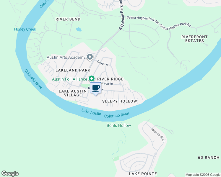 map of restaurants, bars, coffee shops, grocery stores, and more near 12504 River Bend in Austin