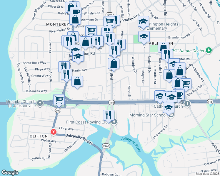 map of restaurants, bars, coffee shops, grocery stores, and more near 850 Cesery Blvd in Jacksonville