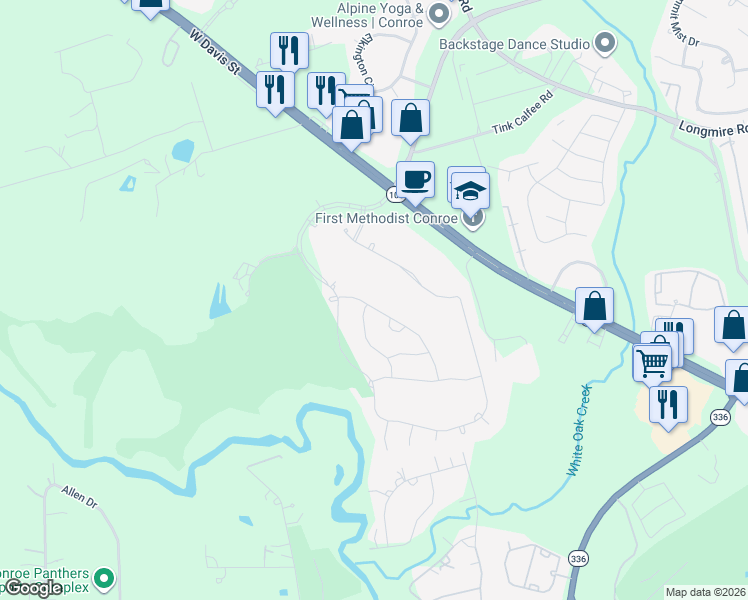 map of restaurants, bars, coffee shops, grocery stores, and more near 4848 Bayou Saint John in Conroe