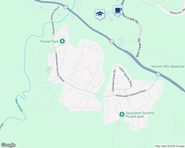 map of restaurants, bars, coffee shops, grocery stores, and more near 18504 Rio Chama Lane in Austin