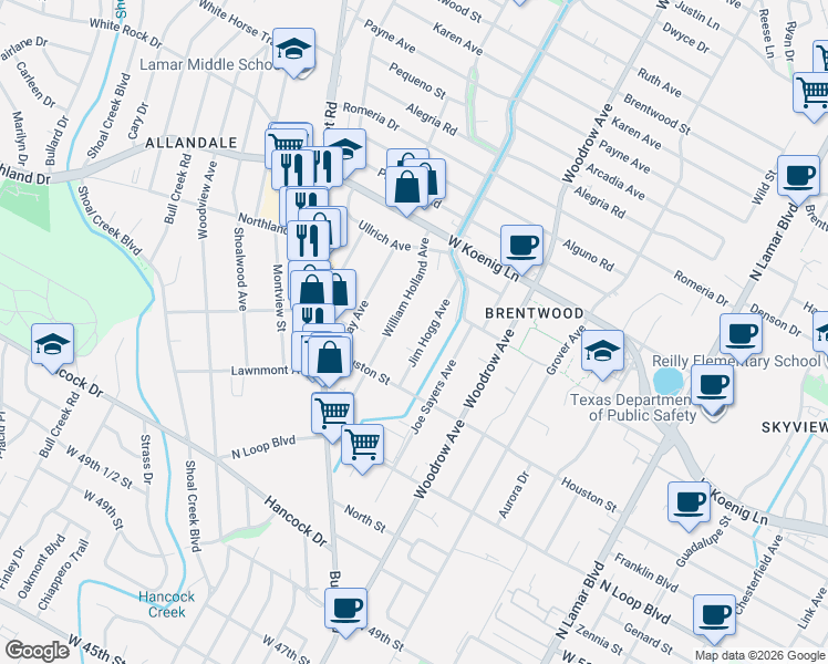map of restaurants, bars, coffee shops, grocery stores, and more near 5602 Jim Hogg Avenue in Austin