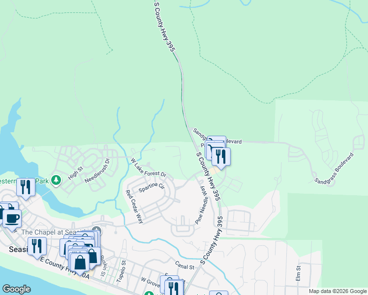 map of restaurants, bars, coffee shops, grocery stores, and more near 2548-2740 S County Highway 395 in Santa Rosa Beach