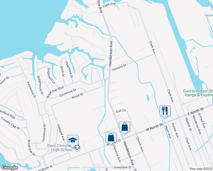 map of restaurants, bars, coffee shops, grocery stores, and more near 511 Henderson Avenue in Pass Christian