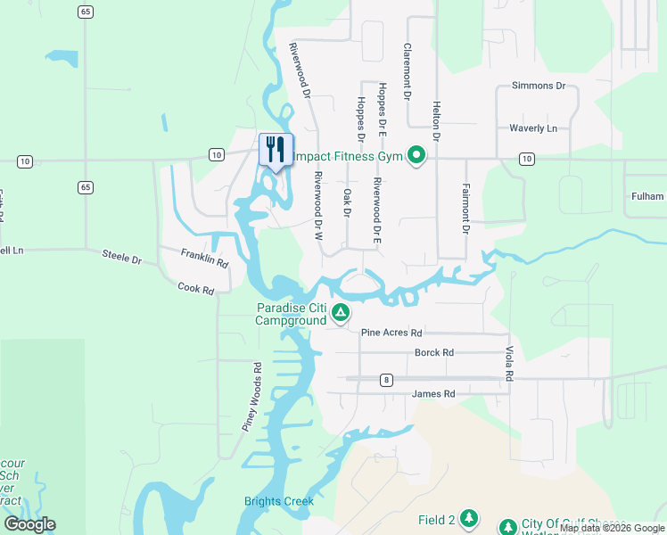 map of restaurants, bars, coffee shops, grocery stores, and more near 7201-7259 Riverwood Drive East in Foley