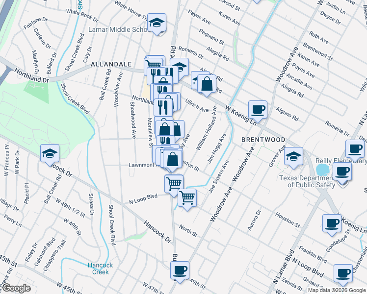 map of restaurants, bars, coffee shops, grocery stores, and more near 5509 Clay Avenue in Austin