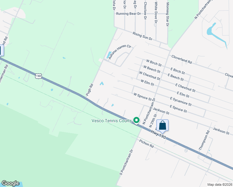 map of restaurants, bars, coffee shops, grocery stores, and more near 25551 West Spruce Street in Lacombe