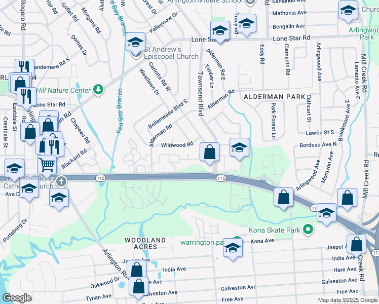 map of restaurants, bars, coffee shops, grocery stores, and more near 843 Alderman Road in Jacksonville
