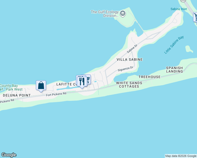 map of restaurants, bars, coffee shops, grocery stores, and more near 900 Fort Pickens Road in Pensacola Beach