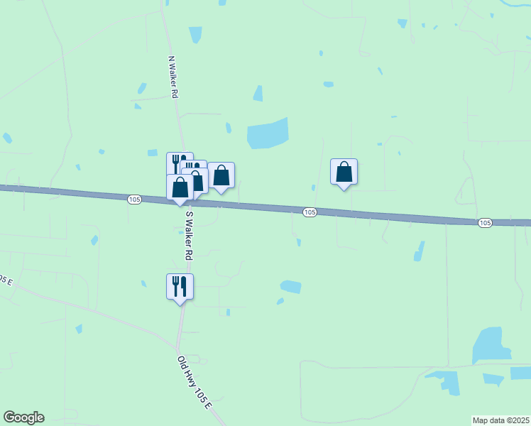 map of restaurants, bars, coffee shops, grocery stores, and more near 18710 Texas 105 in Cleveland