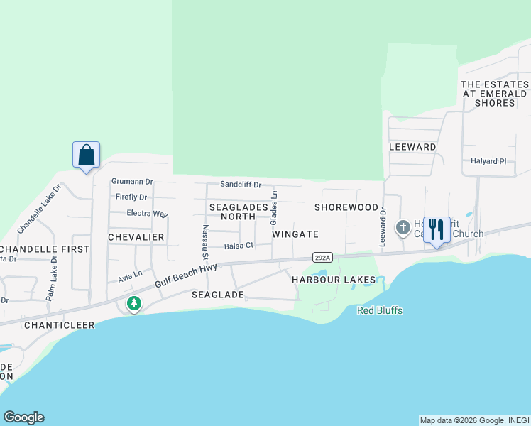 map of restaurants, bars, coffee shops, grocery stores, and more near 1202 Bartram Lane in Pensacola