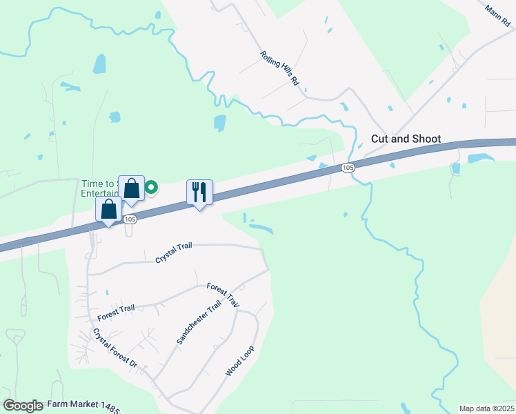 map of restaurants, bars, coffee shops, grocery stores, and more near 13350 Texas 105 in Conroe