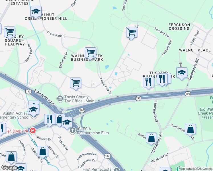 map of restaurants, bars, coffee shops, grocery stores, and more near 8054 Exchange Dr in Austin