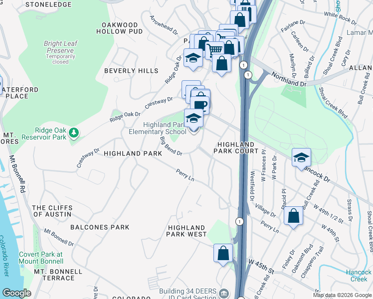 map of restaurants, bars, coffee shops, grocery stores, and more near 4812 Fairview Drive in Austin