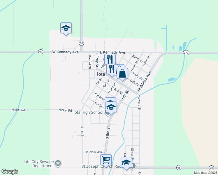 map of restaurants, bars, coffee shops, grocery stores, and more near 210 Ash Street in Crowley