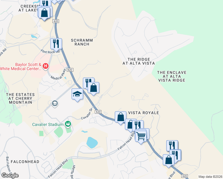 map of restaurants, bars, coffee shops, grocery stores, and more near 218 Sunrise Ridge Loop in Lakeway