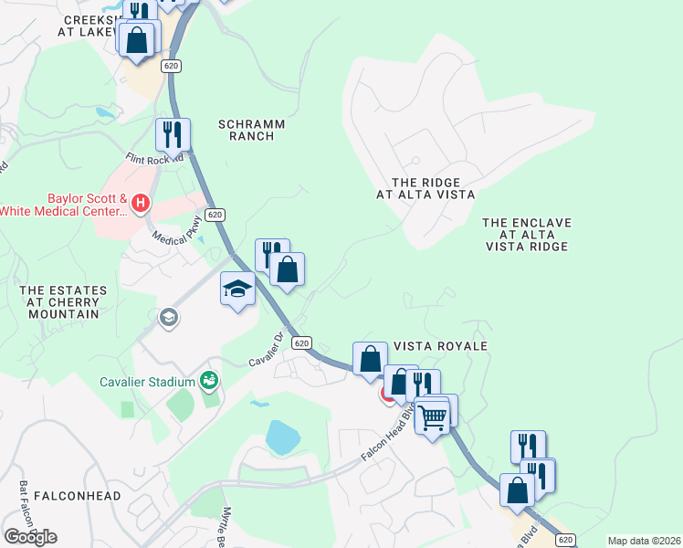 map of restaurants, bars, coffee shops, grocery stores, and more near 220 Sunrise Ridge Loop in Lakeway