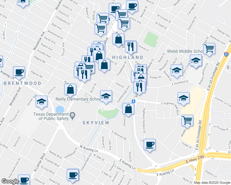 map of restaurants, bars, coffee shops, grocery stores, and more near 409 Wilmes Drive in Austin