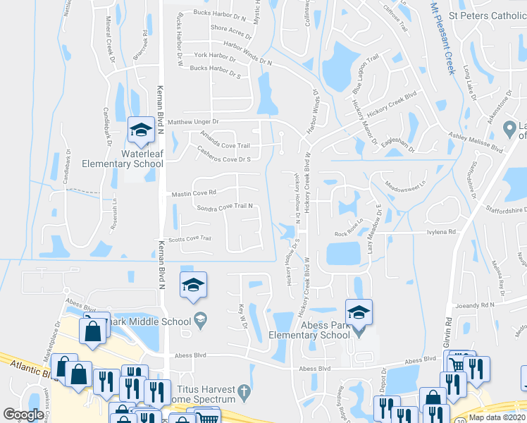 map of restaurants, bars, coffee shops, grocery stores, and more near 313 Sondra Cove Trail East in Jacksonville