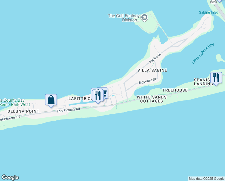 map of restaurants, bars, coffee shops, grocery stores, and more near 900 Fort Pickens Road in Pensacola Beach