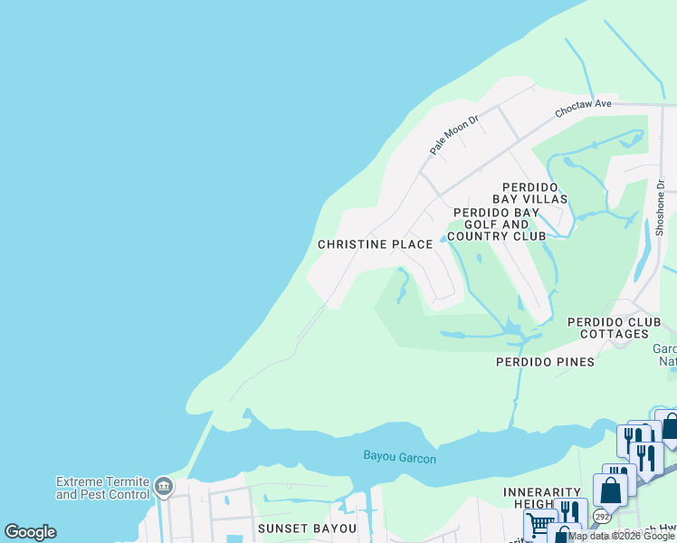 map of restaurants, bars, coffee shops, grocery stores, and more near 5300 Pale Moon Drive in Pensacola