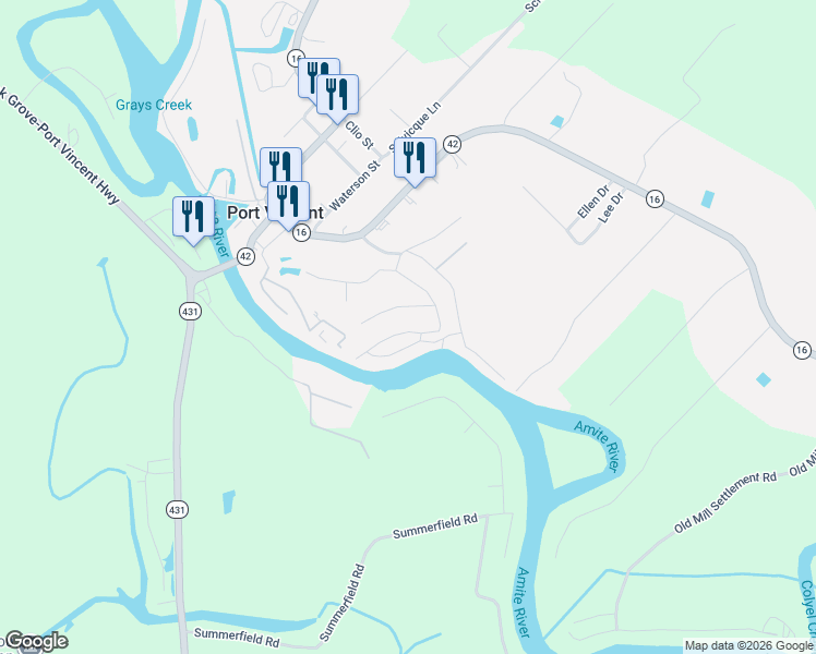 map of restaurants, bars, coffee shops, grocery stores, and more near 14493 Cabell Street in Port Vincent