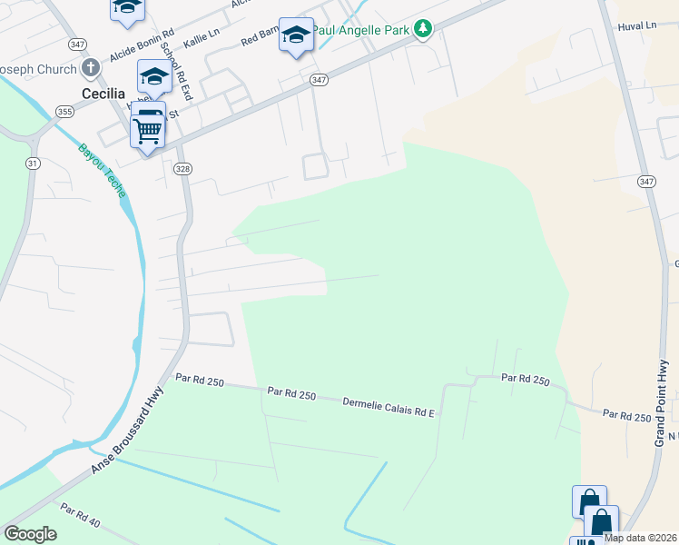 map of restaurants, bars, coffee shops, grocery stores, and more near 1081 Dalfrey Road in Breaux Bridge