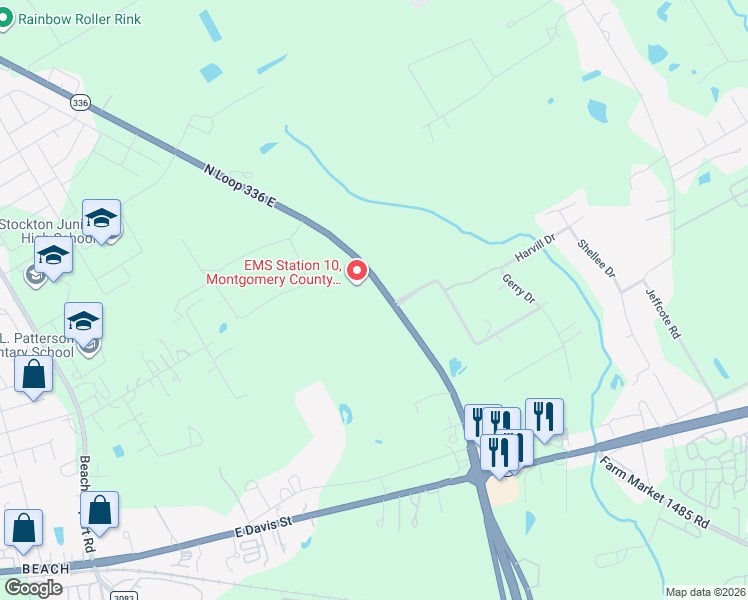 map of restaurants, bars, coffee shops, grocery stores, and more near 2920 North Loop 336 East in Conroe