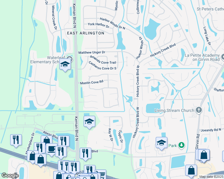 map of restaurants, bars, coffee shops, grocery stores, and more near 12364 Sondra Cove Trail North in Jacksonville
