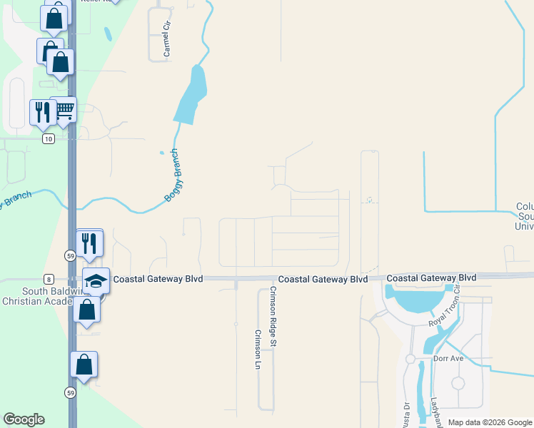 map of restaurants, bars, coffee shops, grocery stores, and more near Raley Lane in Gulf Shores