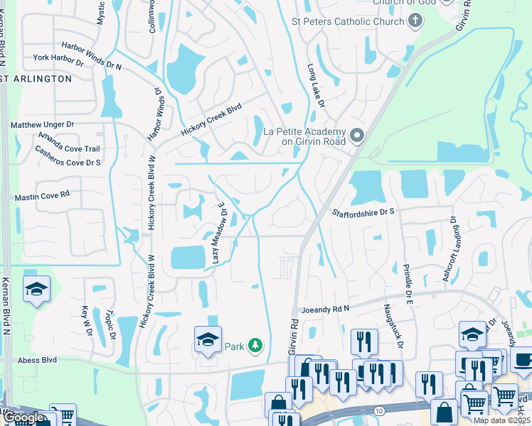 map of restaurants, bars, coffee shops, grocery stores, and more near 12739 Serenade Circle East in Jacksonville