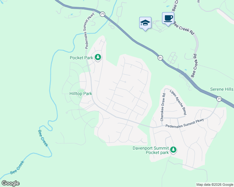 map of restaurants, bars, coffee shops, grocery stores, and more near 18616 Amberg Place in Austin
