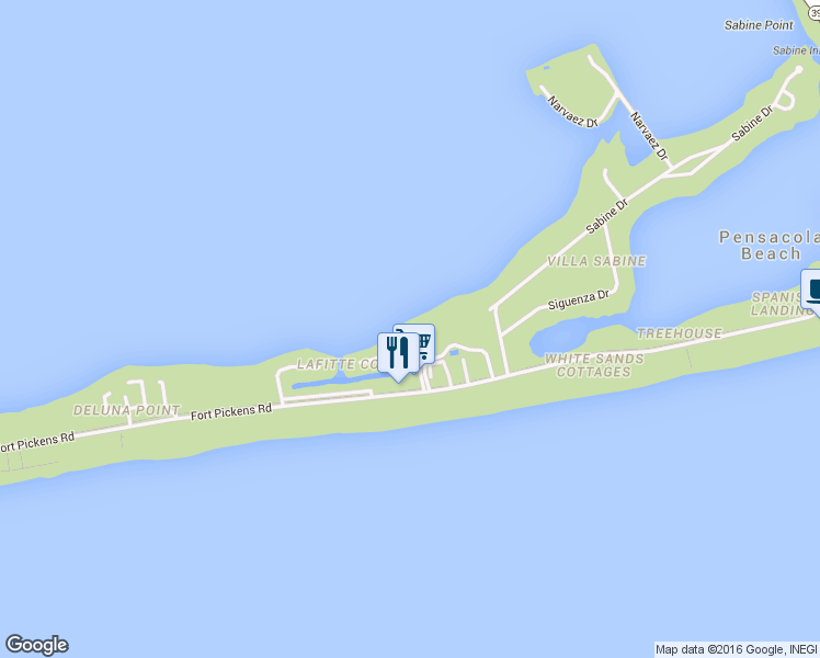 map of restaurants, bars, coffee shops, grocery stores, and more near 113 Le Port Drive in Pensacola Beach