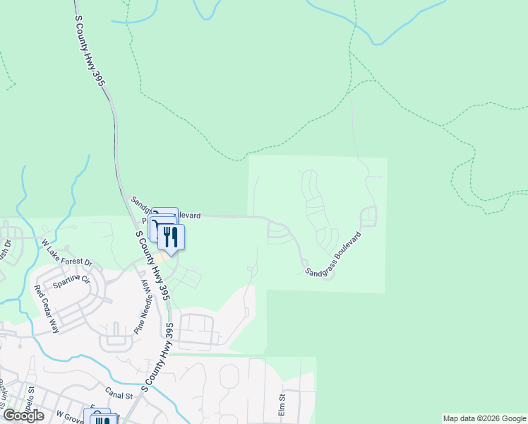 map of restaurants, bars, coffee shops, grocery stores, and more near 579 Sandgrass Boulevard in Santa Rosa Beach