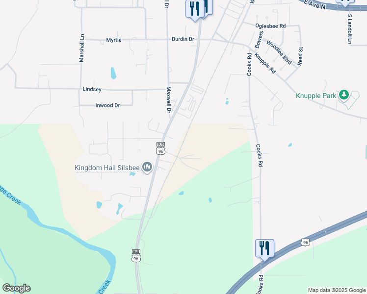 map of restaurants, bars, coffee shops, grocery stores, and more near 7949 Landers Road in Silsbee