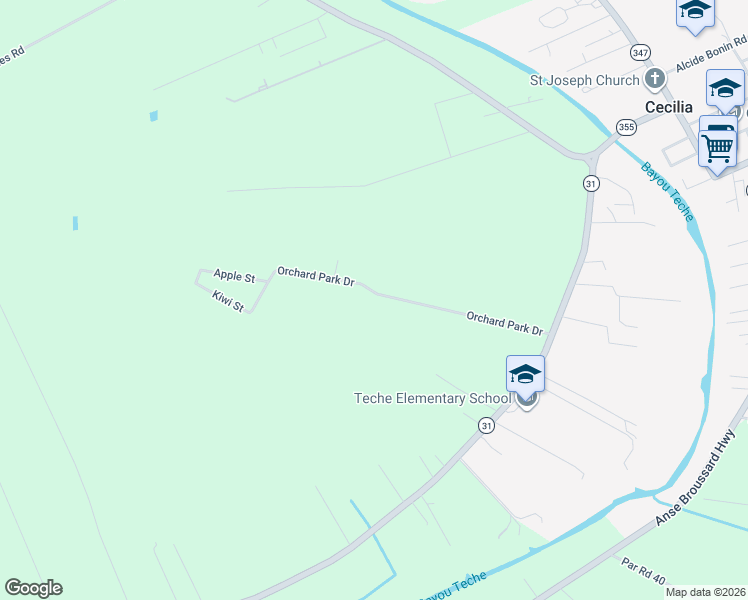 map of restaurants, bars, coffee shops, grocery stores, and more near 1087 Orchard Park Road in Breaux Bridge