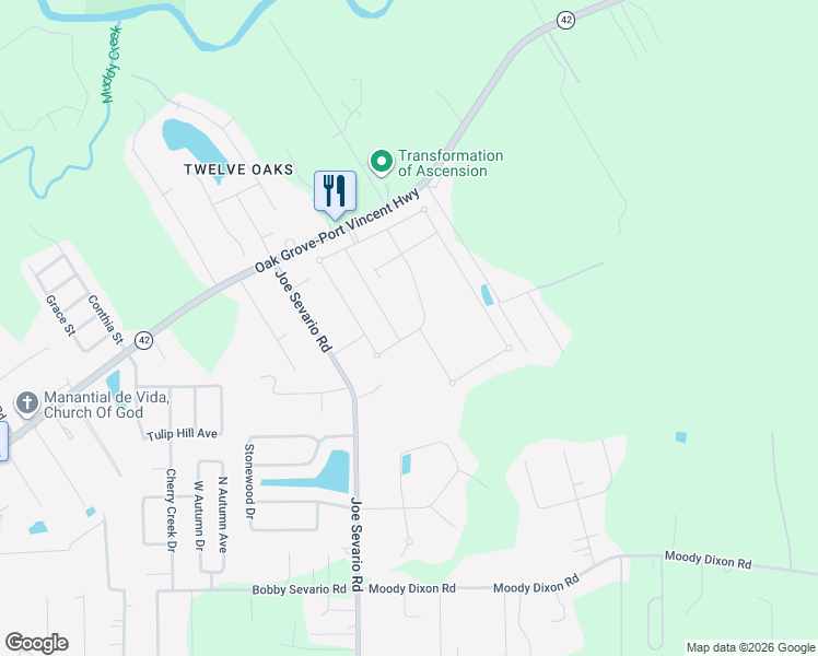 map of restaurants, bars, coffee shops, grocery stores, and more near 17537 Golden Eagle Drive in Prairieville