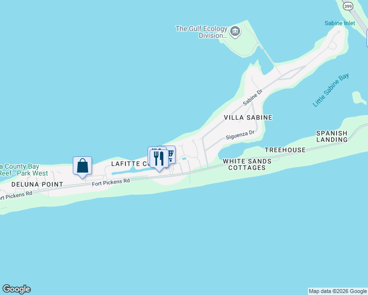map of restaurants, bars, coffee shops, grocery stores, and more near 900 Fort Pickens Road in Pensacola Beach