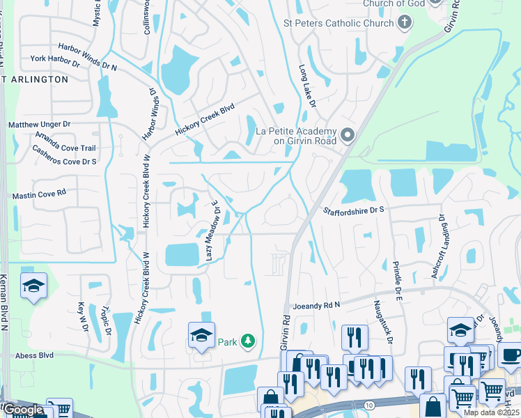 map of restaurants, bars, coffee shops, grocery stores, and more near 12739 Serenade Circle East in Jacksonville