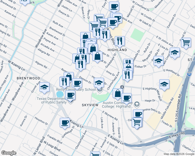 map of restaurants, bars, coffee shops, grocery stores, and more near 606 Hammack Drive in Austin