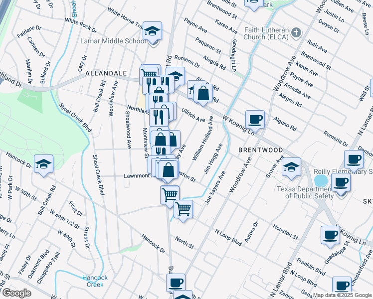 map of restaurants, bars, coffee shops, grocery stores, and more near 5512 1/2 Clay Avenue in Austin