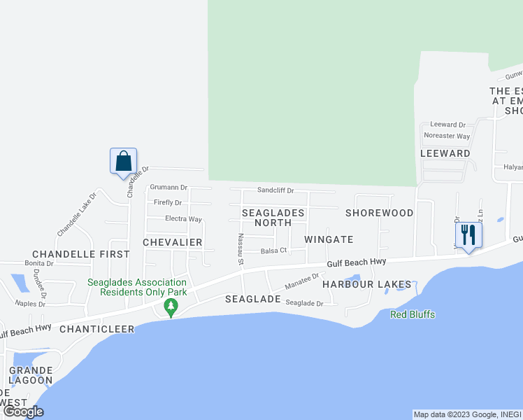map of restaurants, bars, coffee shops, grocery stores, and more near 1451 Cacao Lane in Pensacola