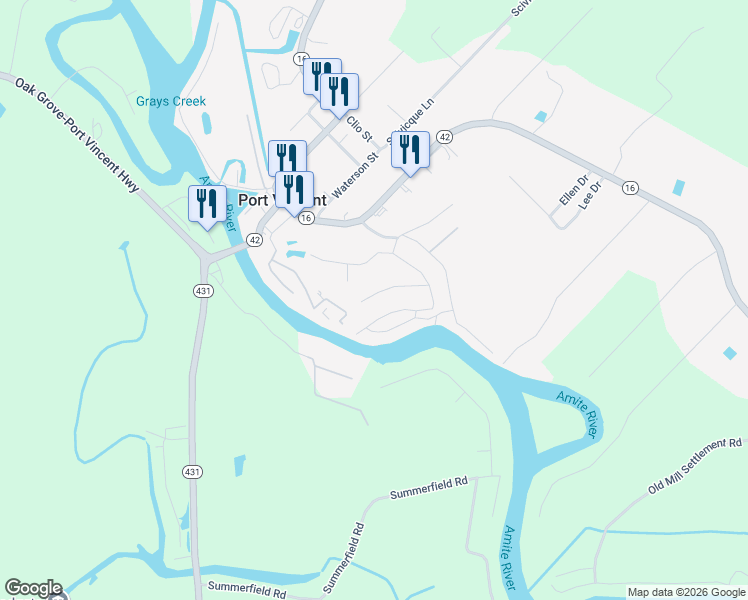 map of restaurants, bars, coffee shops, grocery stores, and more near 14424 Samantha Drive in Port Vincent