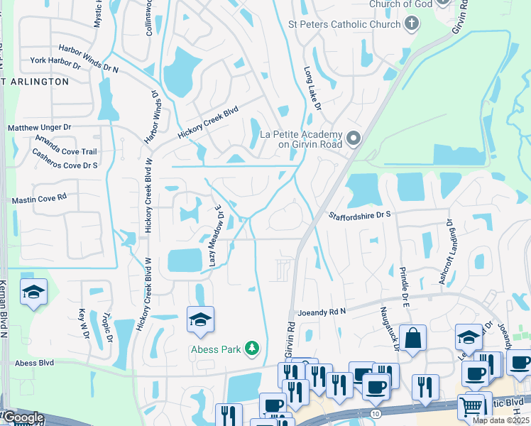 map of restaurants, bars, coffee shops, grocery stores, and more near 12739 Serenade Circle East in Jacksonville