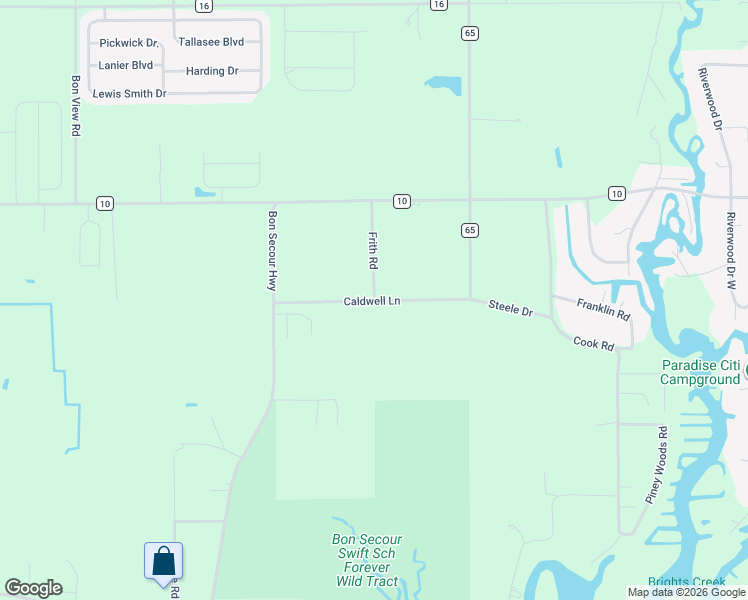 map of restaurants, bars, coffee shops, grocery stores, and more near 7251 Frith Road in Foley