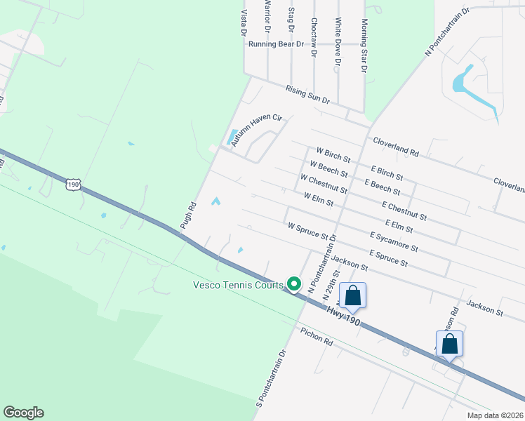 map of restaurants, bars, coffee shops, grocery stores, and more near 25551 West Spruce Street in Lacombe